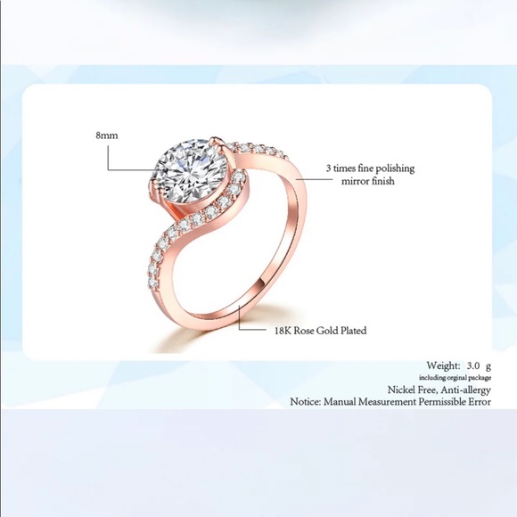 New Design Rose Gold Big Zircon Crystal Stone ring - Picture 4 of 5